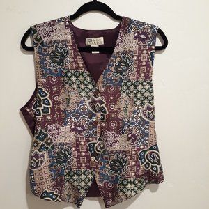 100% Silk Patter Purple Vest Size Large